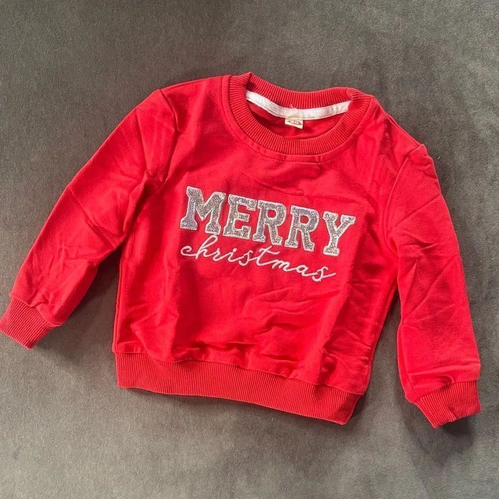 Infant Baby Girl Red Merry Christmas Sweatshirt Silver Sequined 6-9 months NEW